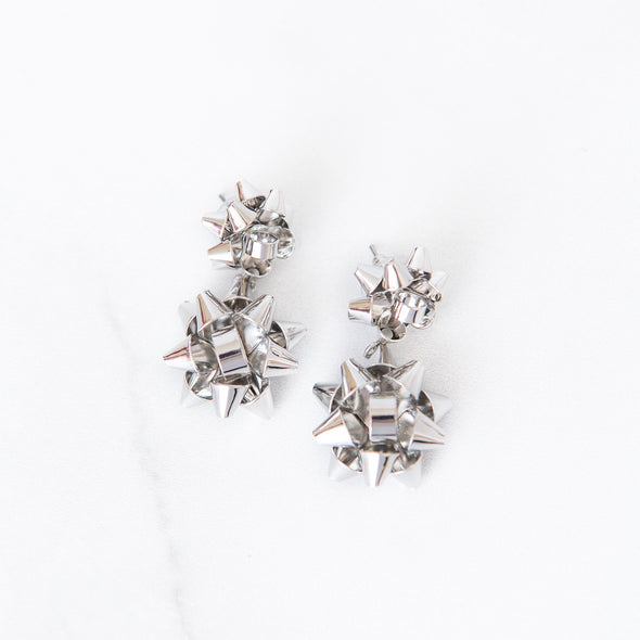 Merry & Bright Bow Drop Earrings | Silver