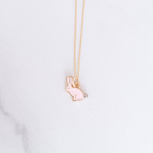 Pink Enamel Bunny Necklace