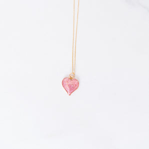 Pink Glitter Heart Charm Necklace