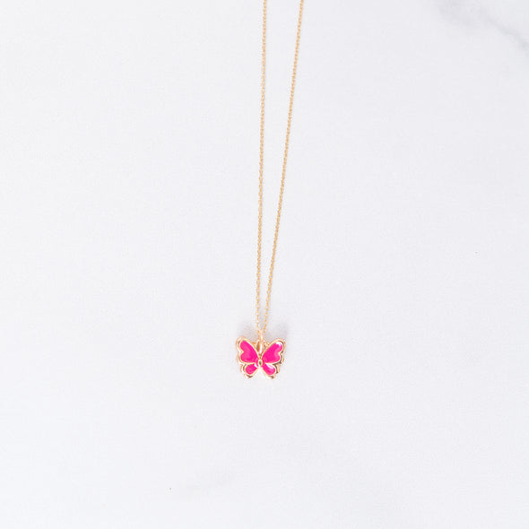 Hot Pink Butterfly Charm Necklace
