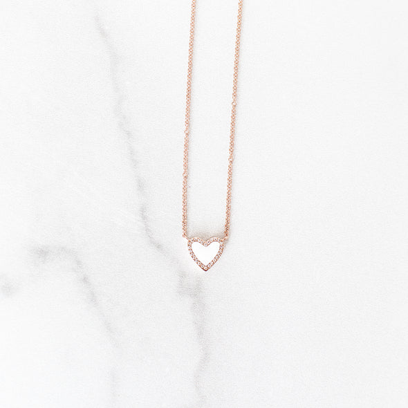 White Enamel Diamond Heart Necklace | 14-Karat