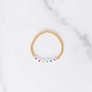 Rainbow Heart Gold Beaded Bracelet