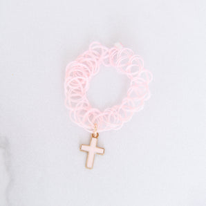 Pink Bracelet with Pink Enamel Cross Charm