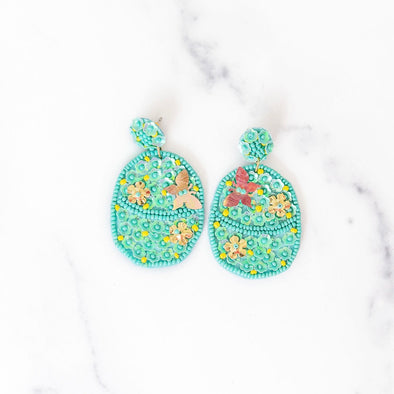 Beaded Easter Egg Earrings | Turquoise