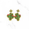 Jeweled + Beaded Green Cactus Earrings
