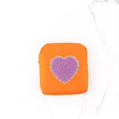 Orange with Purple Heart Jewelry Pouch