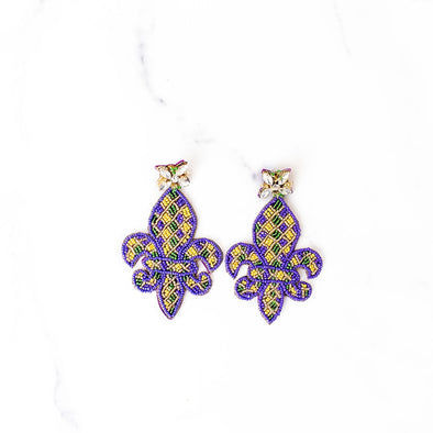 Mardi Gras Purple Fleur de Lis Earrings