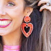 Red Raffia Heart Earrings