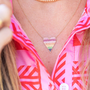 Ombre Rainbow Diamond & Sapphire Heart Necklace
