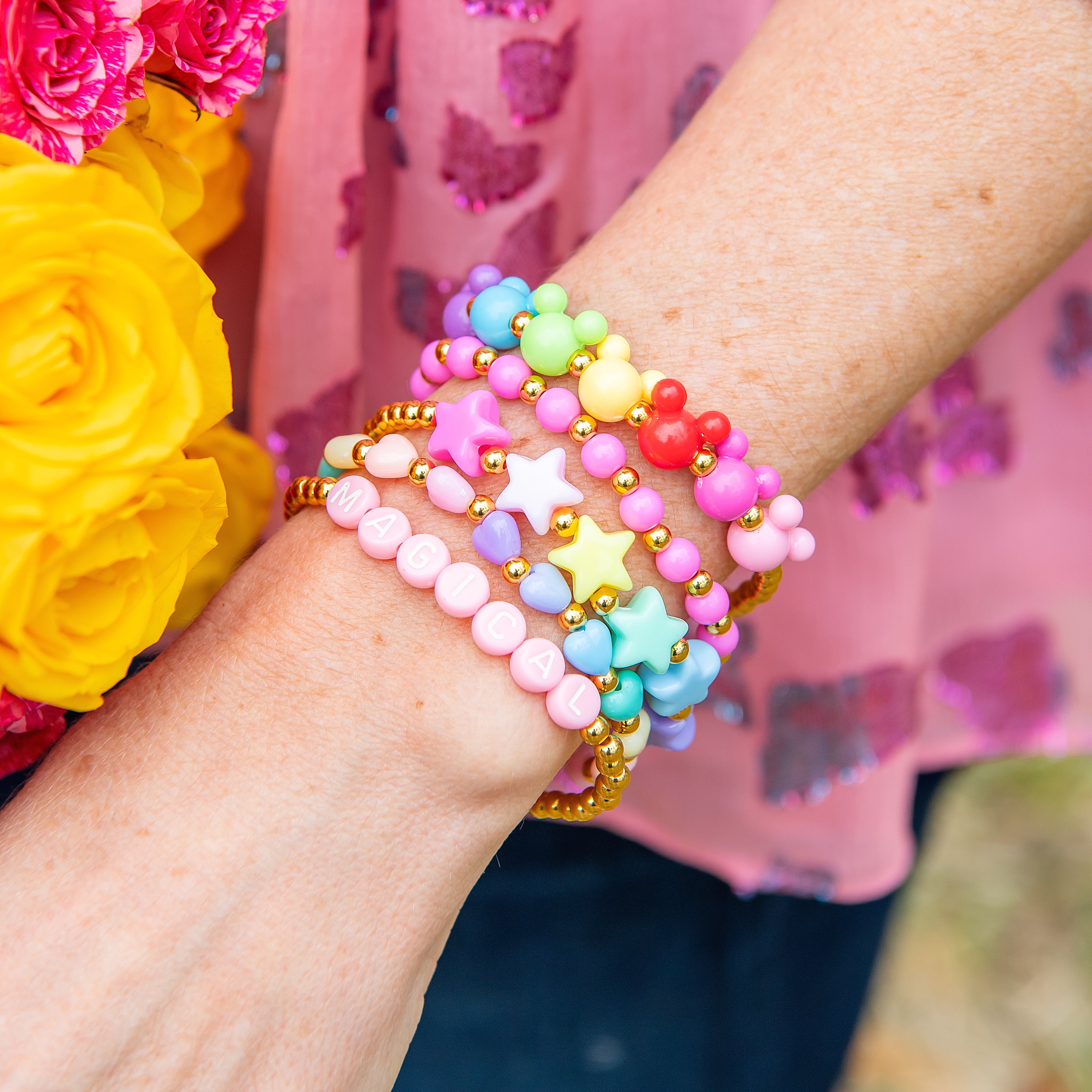 10Pcs Sparkly rainbow colorful enamel bracelets gold plated beads
