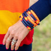 Navy & Orange Stripe Polymer Clay Bracelet