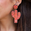 Beaded Coral Cactus Earrings