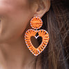 Orange Raffia Heart Earrings