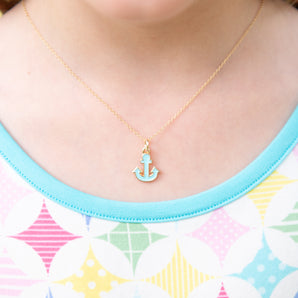 Turquoise Anchor Charm Necklace