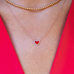 Red Enamel Diamond Heart Necklace | 14-Karat