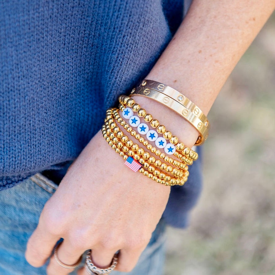 American Flag Gold Beaded Bracelet Golden Thread Inc