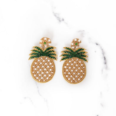 Beaded Pearl Pineapple Earrings