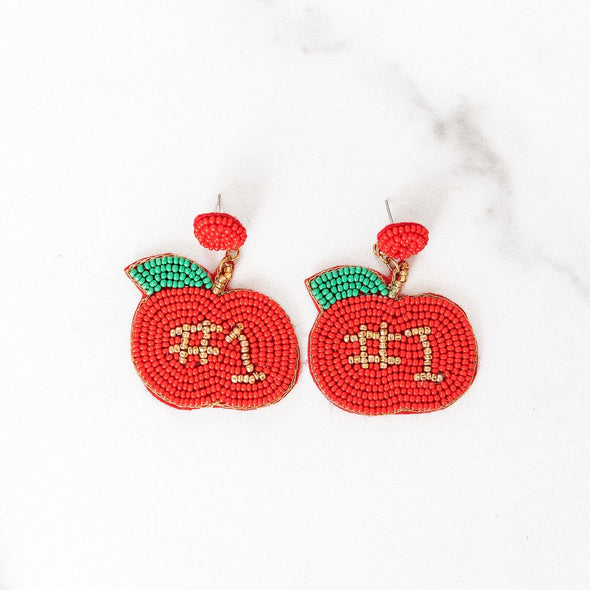 #1 Teacher Apple Beaded Earrings