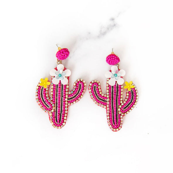 Flowering Cactus Beaded Earrings | Pink