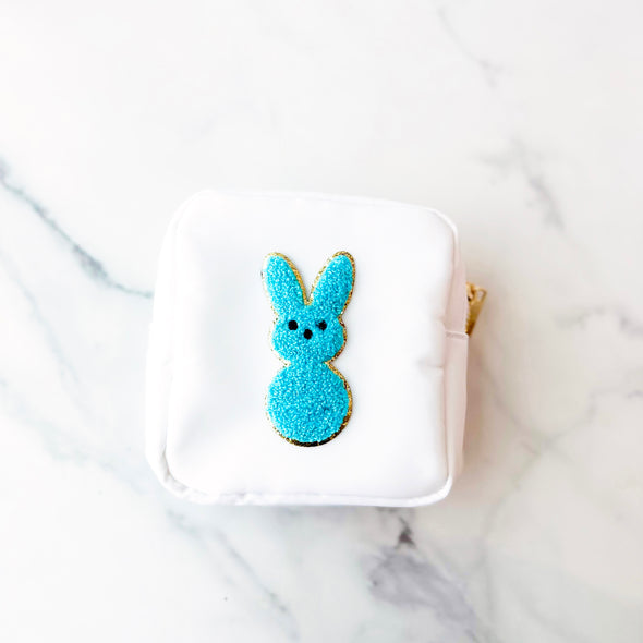 White Pouch with Blue Peeps Patch