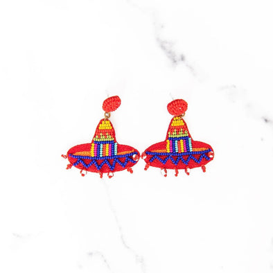 Beaded Sombrero Earrings | Red