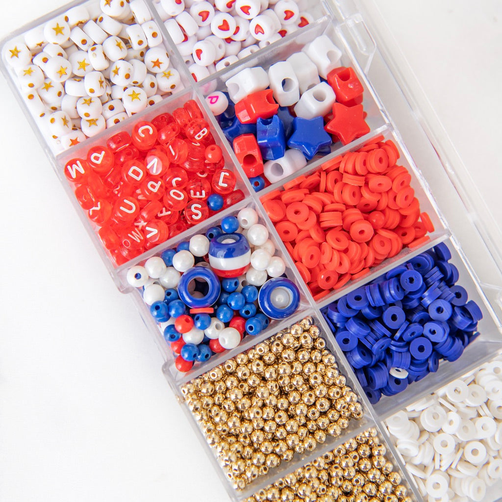 Patriotic Set RED, WHITE and BLUE Assorted Beads & Acrylic Gems