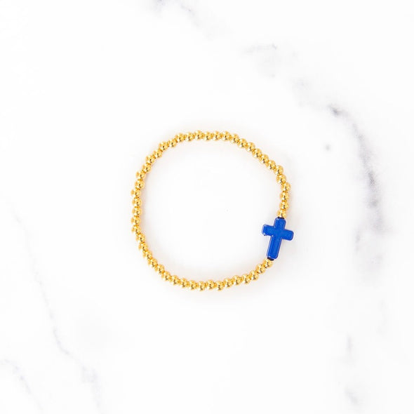 Blue Cross Gold Beaded Bracelet
