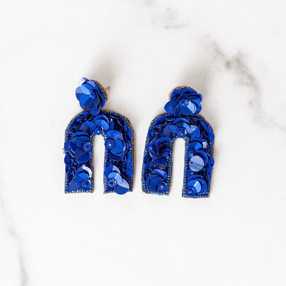 Beaded Horseshoe Earrings | Blue