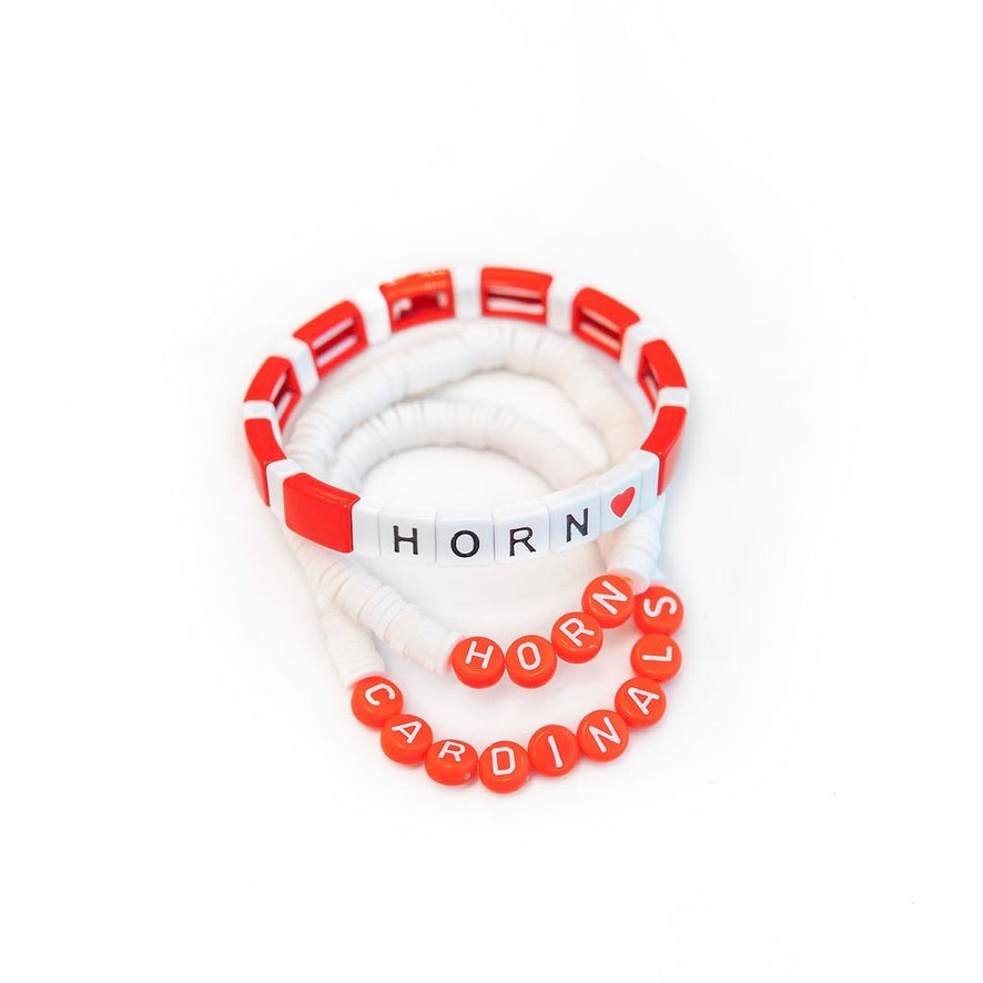 Horn Cardinals White Polymer Clay Bracelet Adult - 7 Inches / Horn
