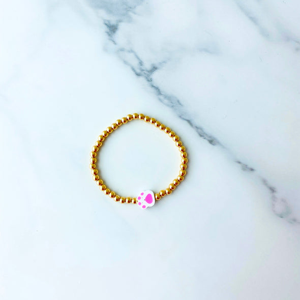 Pink Paw Gold Beaded Bracelet