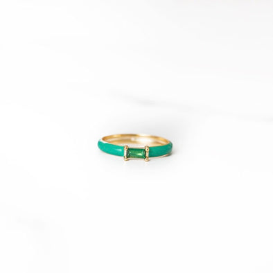Enamel Ring with Baguette Gem | Teal