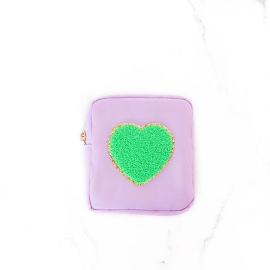 Purple with Green Heart Jewelry Pouch
