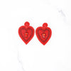 Red Bejeweled Beaded Heart Earrings