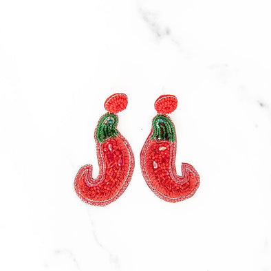 Beaded Red Hot Pepper Earrings
