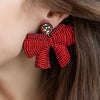 Red Bow Beaded Earrings