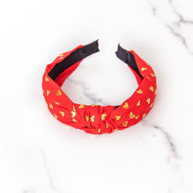 Red Headband with Gold Hearts