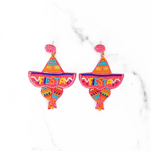 Beaded FIESTA Sombrero Earrings | Pink