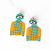 Checkered Teal and Gold Jockey Earrings