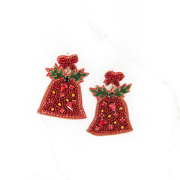 Red Beaded Bell Earrings