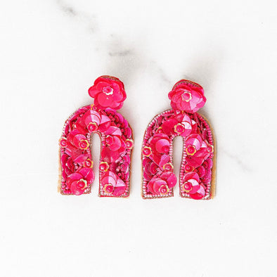 Beaded Horseshoe Earrings | Pink