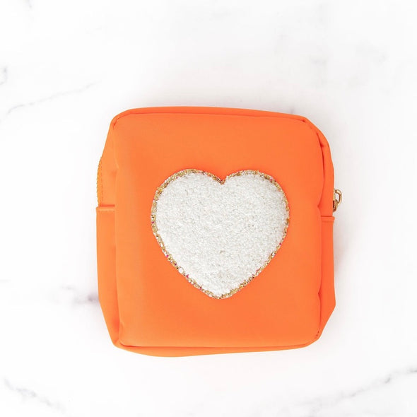Orange with White Heart Jewelry Pouch
