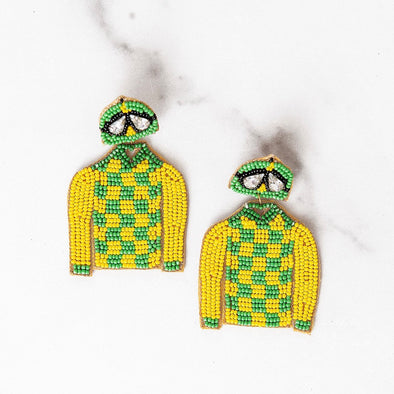 Checkered Green and Yellow Jockey Jacket Earrings