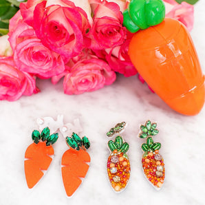 Carrot Embellished Beaded Earrings
