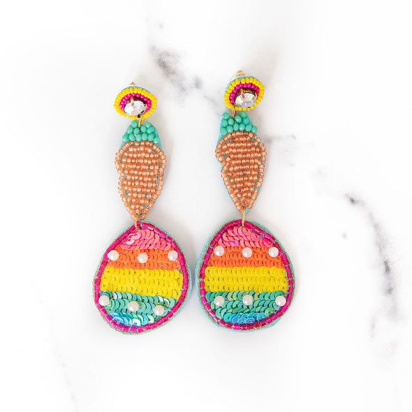 Beaded Rainbow Egg + Carrot Earrings