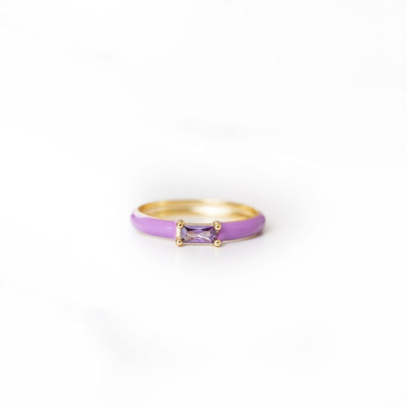 Enamel Ring with Baguette Gem | Purple