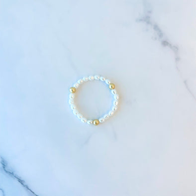Pearl and Brushed Stainless Steel Gold Beaded Bracelet