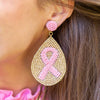 Pink Awareness Ribbon Beaded Earrings