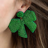 Green Bow Beaded Earrings
