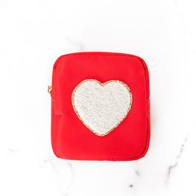 Red with White Heart Jewelry Pouch