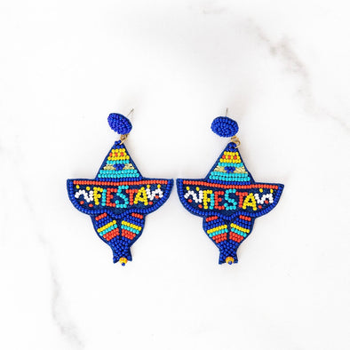 Beaded FIESTA Sombrero Earrings | Blue